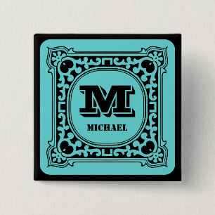 Vintage green decorative alphabet name monogram  15 cm square badge