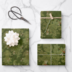 Vintage Green Dragonflies Wrapping Paper Sheet