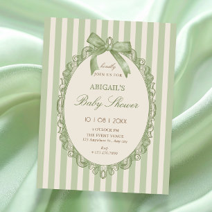 Vintage green elegant bow sweet baby shower invitation