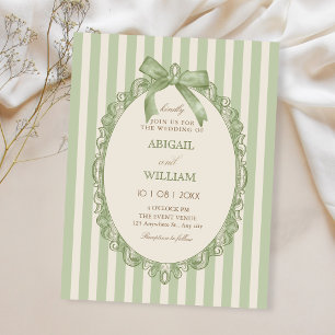 Vintage green elegant bow wedding invitation
