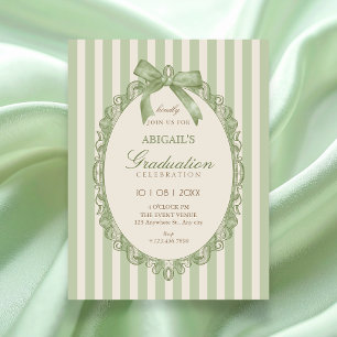Vintage green elegant sweet bow graduation invitation