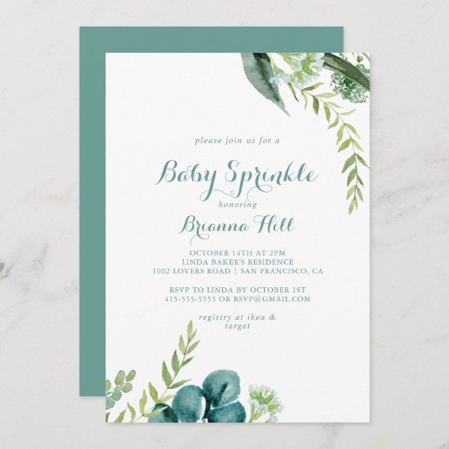 Vintage Green Eucalyptus Baby Sprinkle  Invitation (Front/Back)