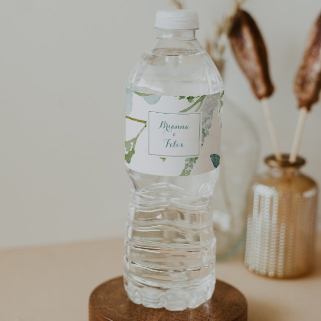 Vintage Green Eucalyptus Calligraphy Wedding  Water Bottle Label (Creator Uploaded)