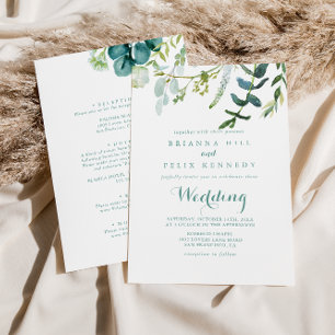 Vintage Green Eucalyptus Front & Back Wedding Invitation