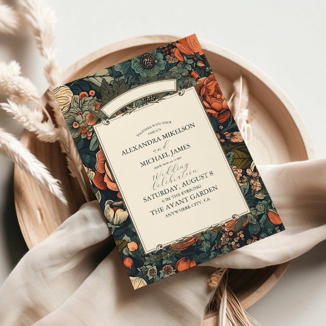 Vintage Green Fall Flowers Wedding Invitation (Creator Uploaded)