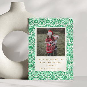 Vintage Green Festive Two Photo Christmas Vertical Holiday Card