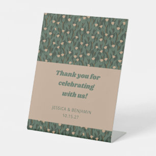 Vintage Green Floral Boho Wedding Custom Thank You Pedestal Sign