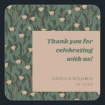 Vintage Green Floral Boho Wedding Custom Thank You Square Sticker<br><div class="desc">Vintage Forest Green Blush Floral Boho Wedding Custom Thank You Square Sticker</div>