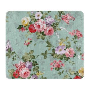 Vintage Green Floral Design Glass Cutting Board