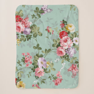 Vintage Green Floral Design Sherpa Blanket