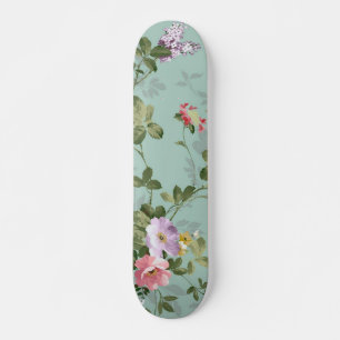 Vintage Green Floral Design Skateboard