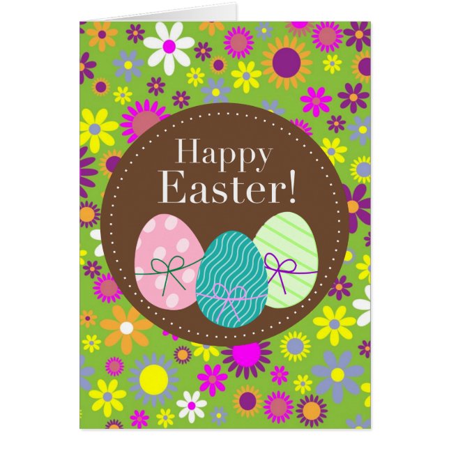 Vintage green floral Happy Easter card (Front)