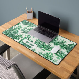 Vintage Green Floral Toile Jouy Monogram Desk Mat