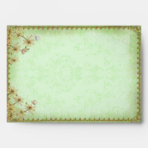 Vintage Green Floral Wedding Envelopes