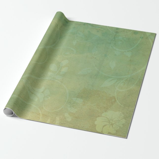 Vintage green flourish texture wrapping paper (Unrolled)