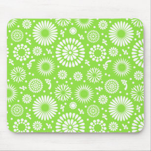Vintage green flowers mouse pad