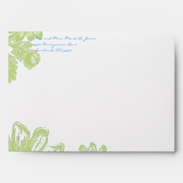 Vintage Green Flowers Wedding Envelopes (Front)