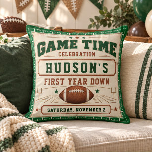 Vintage Green Football First Down 1st Birthday boy Cushion