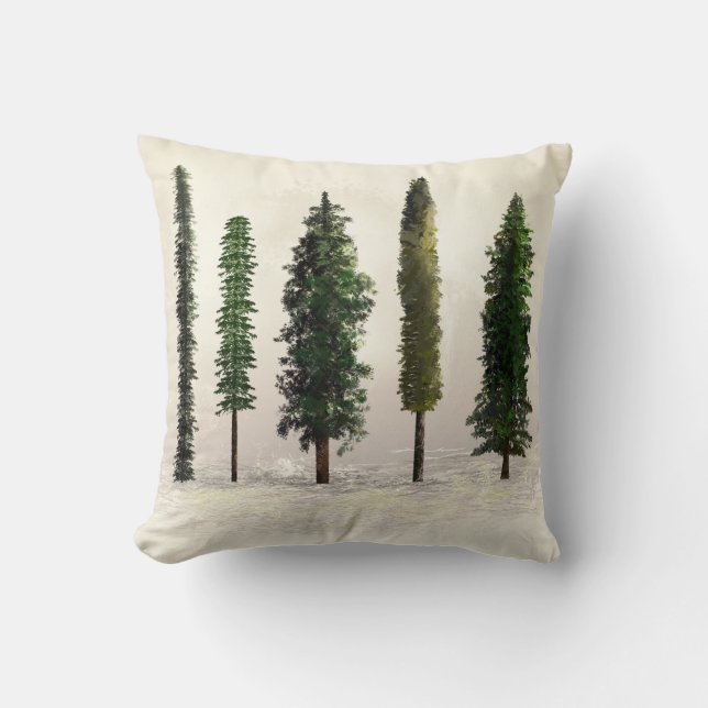 Vintage Green Forest Trees Rustic Woodsy Cushion (Front)