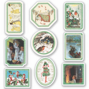 Vintage Green Frame Christmas Stickers Scrapbook 