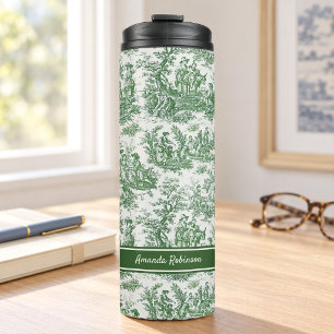 Vintage Green French Country Scenic Toile de Jouy Thermal Tumbler