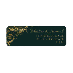 Vintage Green Gold Floral Damask Return Address Label
