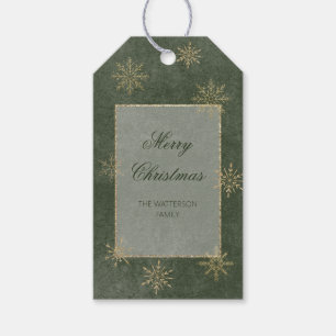 Vintage Green & Gold Glitter Snowflakes Gift Tags
