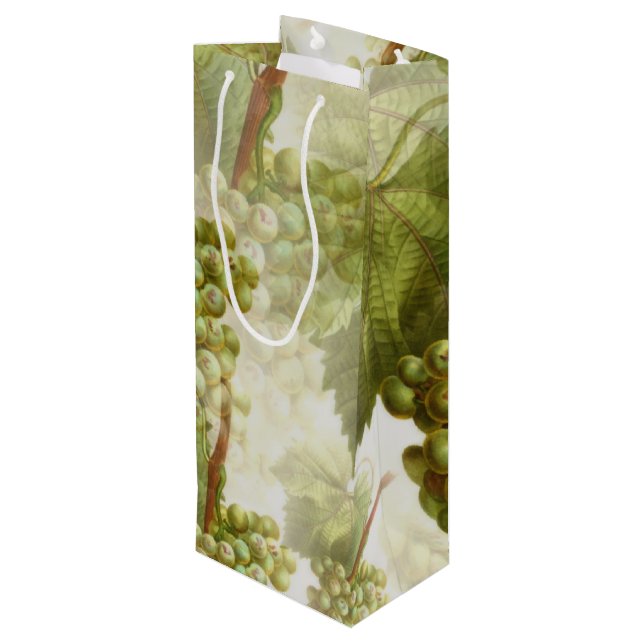 Vintage Green Grapes & Leaves Pattern Wine Gift Bag (Back Angled)