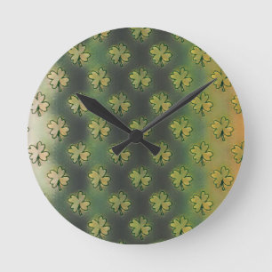 Vintage Green, grey and orange shamrock St Patrick Round Clock