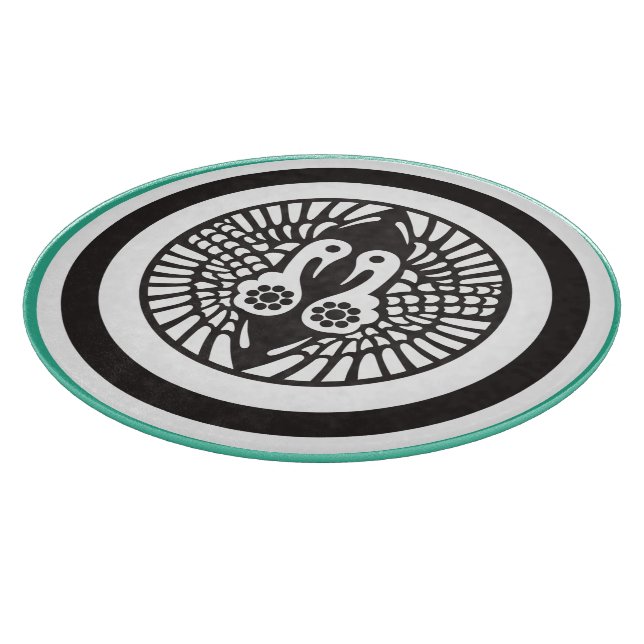 Vintage Green Grey Ikko Ikki Japan Mon Oriental Cutting Board (Corner)