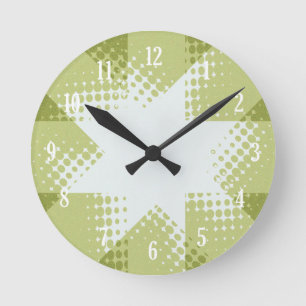 Vintage green halftone star round clock
