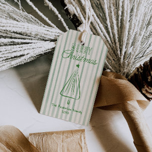 Vintage Green Hand Drawn Christmas Abstract Tree Gift Tags