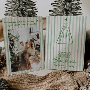 Vintage Green Hand Drawn Christmas Abstract Tree Holiday Card