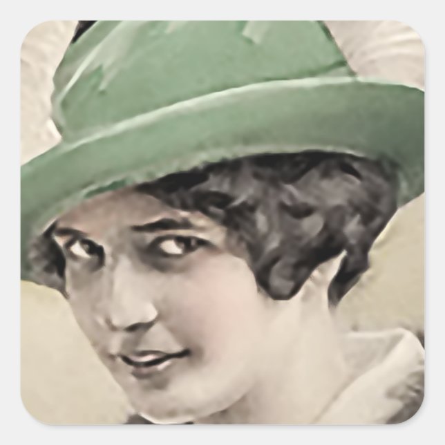 Vintage Green Hat Square Sticker (Front)