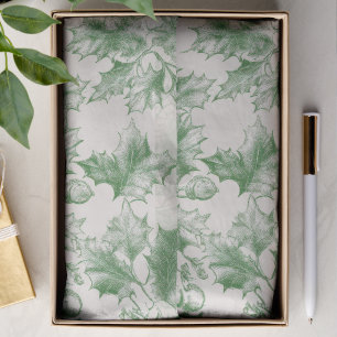 Vintage Green Holly Decoupage Tissue Paper