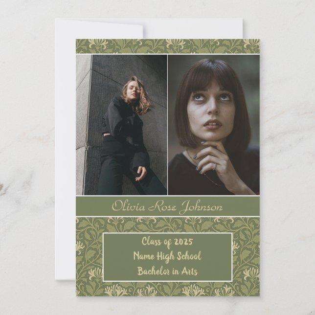 Vintage Green Honeysuckle Flowers Photo Graduation Invitation (Back)