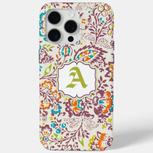 Vintage Green Ivory Plum Damask Personalise iPhone iPhone 15 Pro Max Case