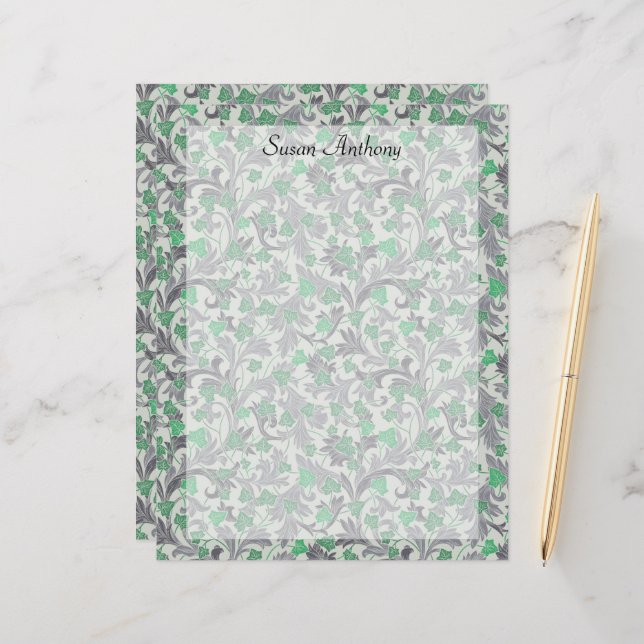 Vintage Green Ivy Vines Growing on Trellis Paper (Front/Back In Situ)