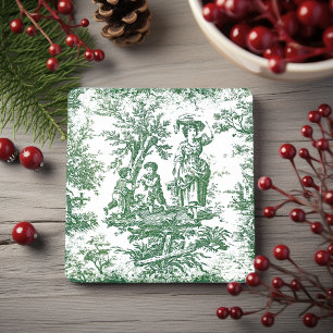 Vintage green kids toile de jouy printed stone coaster