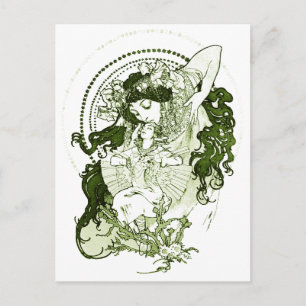 Vintage green lady art postcard