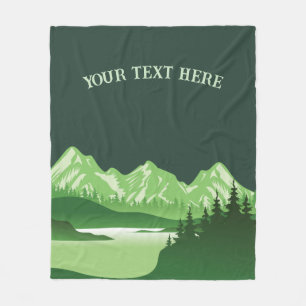 Vintage Green Lake Mountain Sunset Fleece Blanket