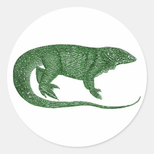 Vintage Green Lizard Classic Round Sticker