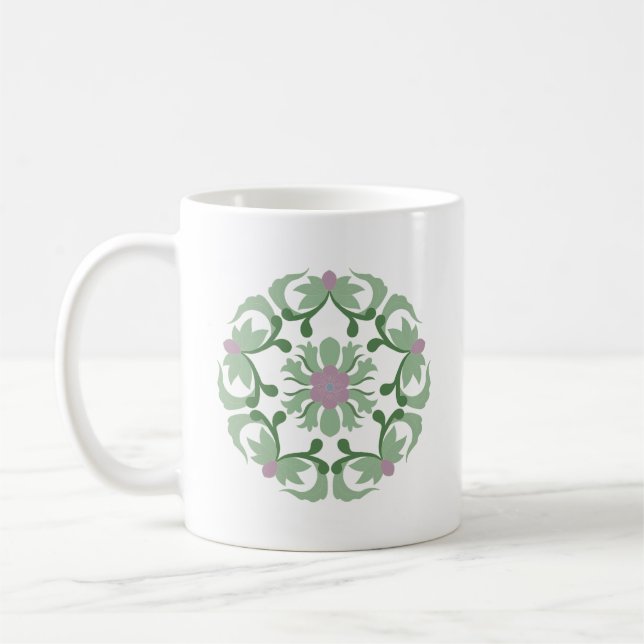vintage green lotus pattern coffee mug (Left)