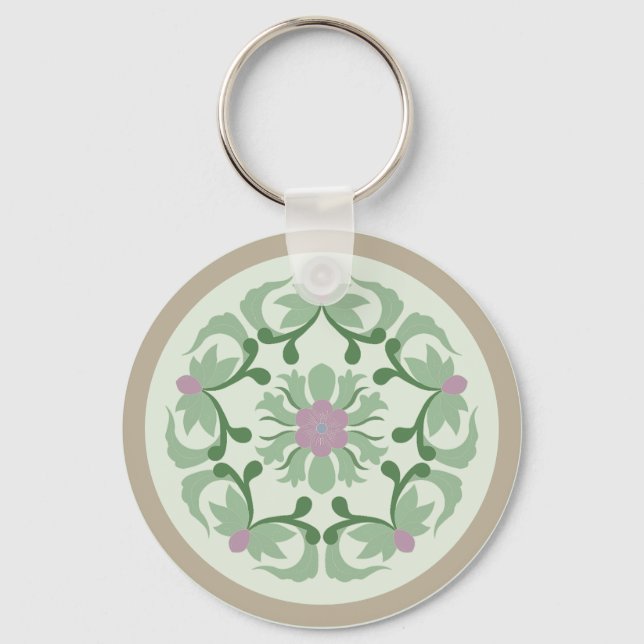 vintage green lotus pattern key ring (Front)
