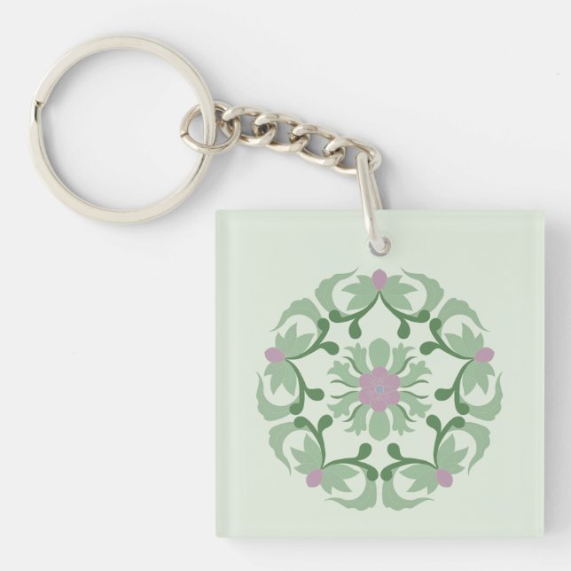 vintage green lotus pattern key ring (Front)