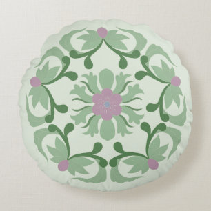 vintage green lotus pattern round cushion