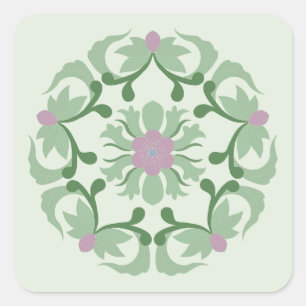 vintage green lotus pattern square sticker