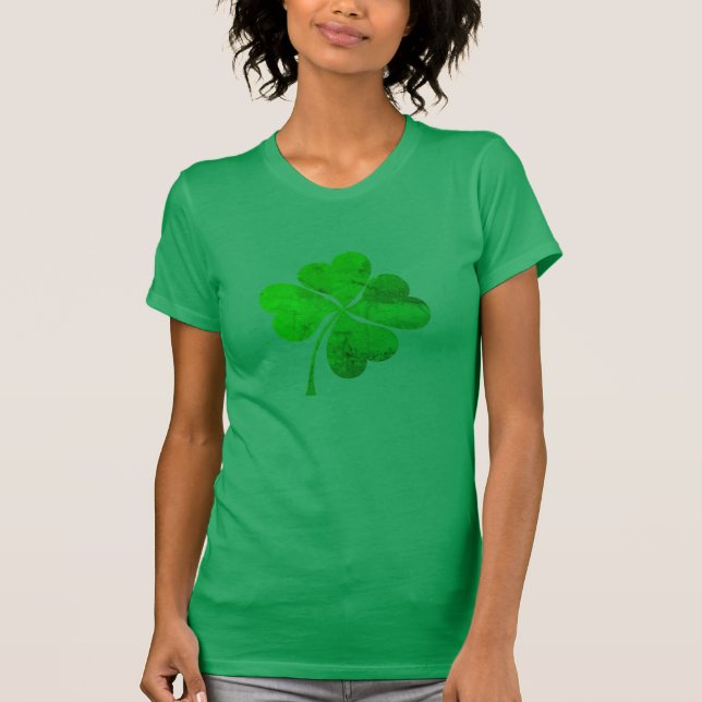 Vintage Green Lucky Clover shamrock T-Shirt (Front)
