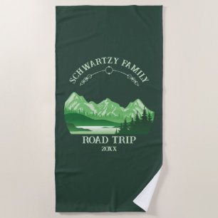 Vintage Green Mountain Sunset outdoor lake Beach Towel