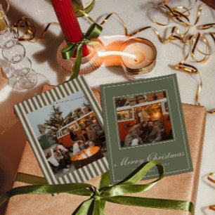 Vintage Green Old Money Classic Stripes Christmas Holiday Card